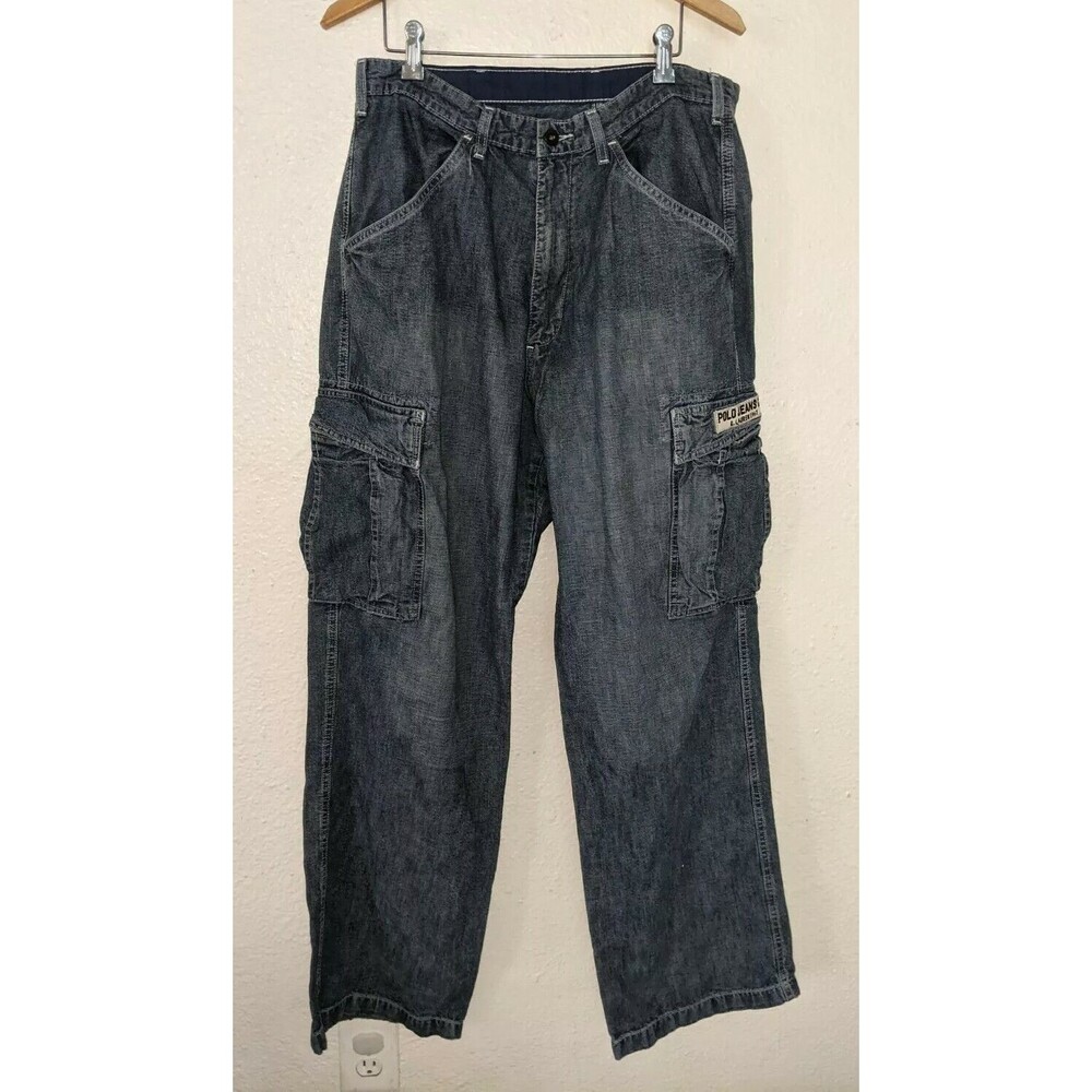 Vintage Polo Jeans Ralph Lauren Freighter Paratrooper pants cargo denim  33 X 32